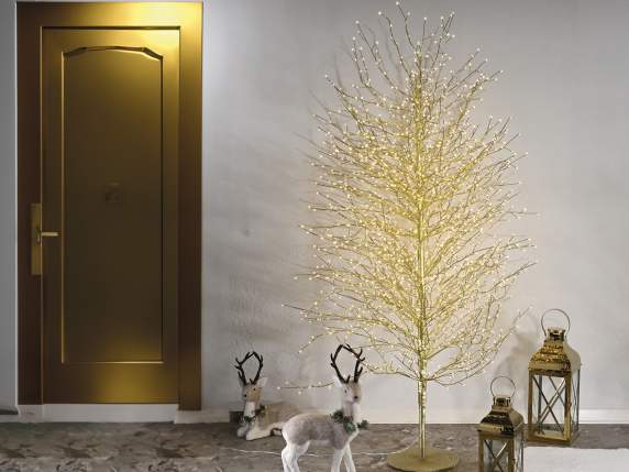 Arbre m 1,80H doré, 2000 LED blanc chaud, 200 branches