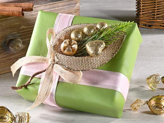 Golden berry and pine needle sprig with jute bow