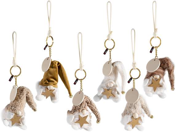 Breloc gnom din material moale, etichetă din piele ecologică