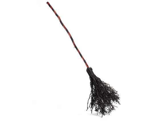 Befana - witchs broom in wood with ribbon handle