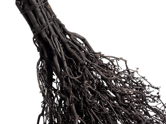 Befana - witchs broom in wood with ribbon handle