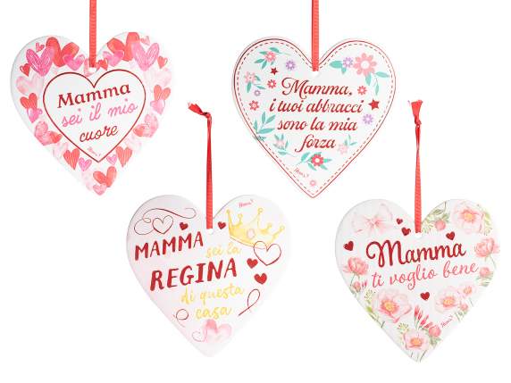 Coeur en céramique à accrocher avec inscriptions et décor