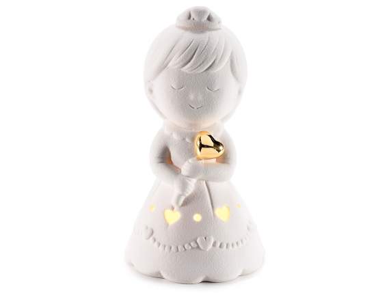 Princesse avec coeur doré en porcelaine et lumières LED