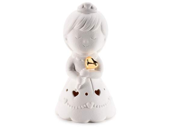 Princesse avec coeur doré en porcelaine et lumières LED