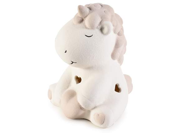 Licorne assise en porcelaine avec lumière LED