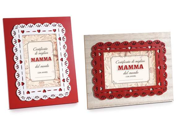 Cadre photo en bois sculpté coeurs pour placer carte maman