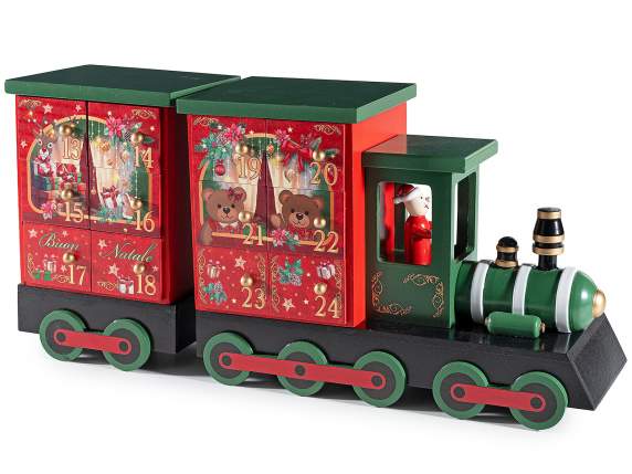 Calendar de Advent din lemn cu trenuleț și 24 de sertare