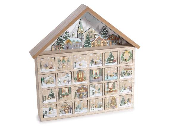 Calendar de advent în formă de casă din lemn