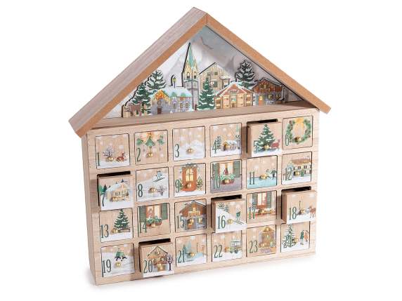 Calendar de advent în formă de casă din lemn