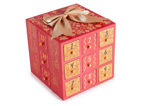 Calendar de Advent din lemn cu fundă