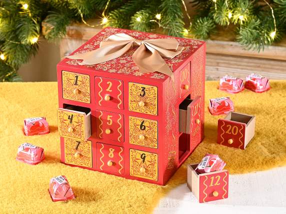 Calendar de Advent din lemn cu fundă