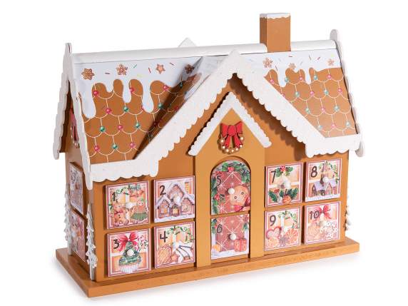 Calendrier de lAvent en bois avec maison en pain dépices