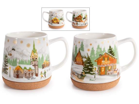 Cana de Craciun din portelan de 500 ml cu baza din pluta