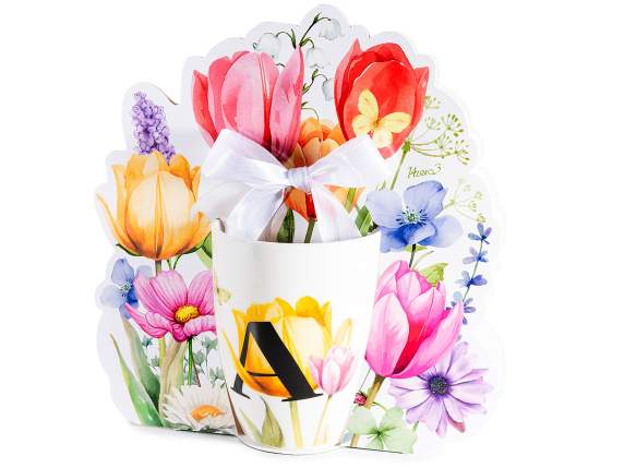 Cană de porțelan de 300 ml cu imprimeu floral și litera A