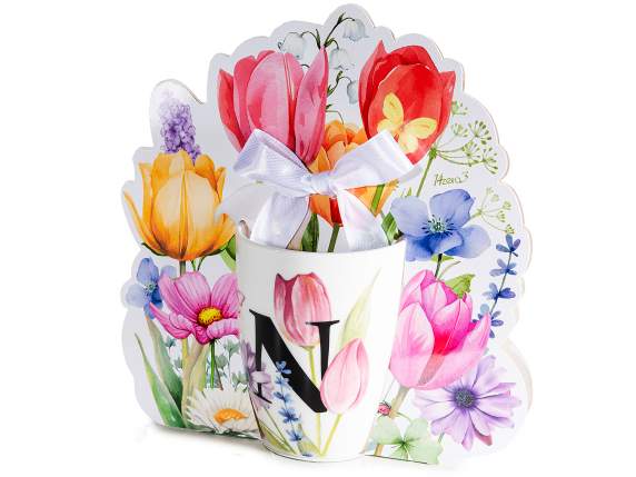 Cană de porțelan de 300 ml cu imprimeu floral și litera N