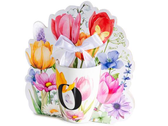 Cană de porțelan de 300 ml cu imprimeu floral și litera O