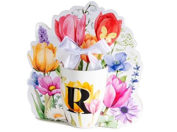Cană de porțelan de 300 ml cu imprimeu floral și litera R