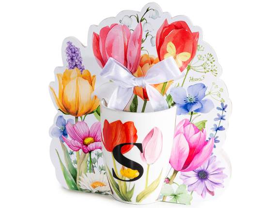 Cană de porțelan de 300 ml cu imprimeu floral și litera S