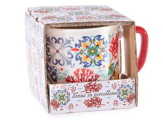 Cană de porțelan de 300 ml cu decorațiuni din majolică