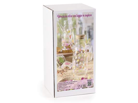 Carafă alimentară din sticlă de 1 litru cu decorațiuni flora