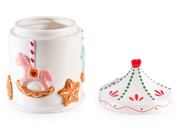 Bocal alimentaire en céramique en forme de carrousel de Noël