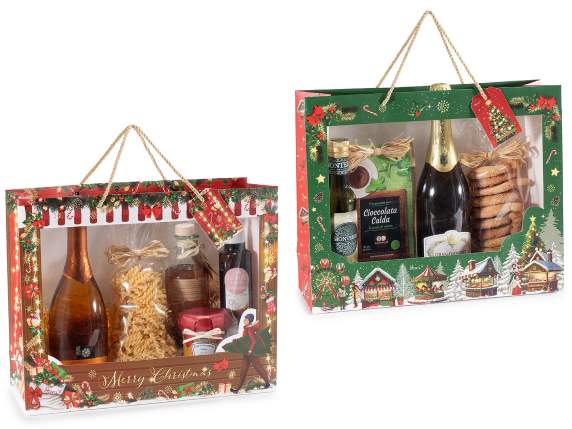 Sac en papier de Noël avec fenêtre transparente et étiquette