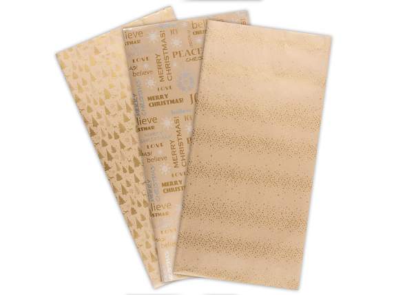 Paquet de 60 feuilles de papier cadeau naturel avec imprimé