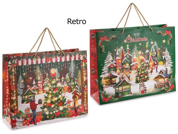 Sac-enveloppe en papier horizontal avec poignées, fenêtre et