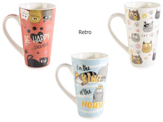 Porcelain mug with Funny Cats decoration
