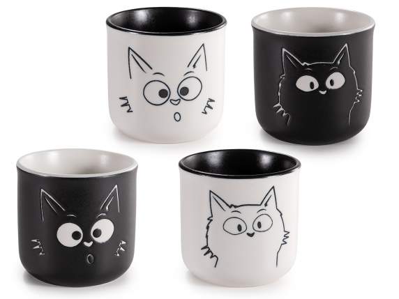 Ceașcă de cafea din porțelan de 80 ml cu gravuri cu pisici