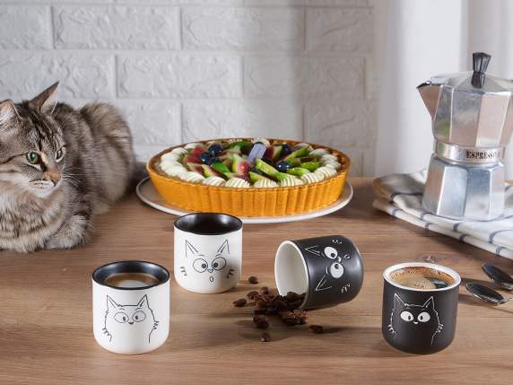 Ceașcă de cafea din porțelan de 80 ml cu gravuri cu pisici