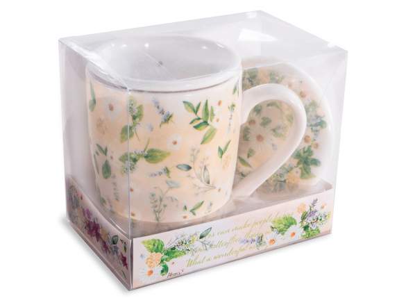 Cana de ceai din portelan 300 ml cu filtru si capac