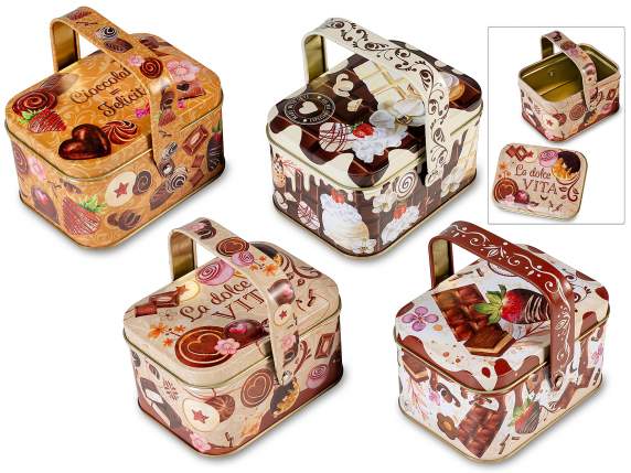 Caja metálica impresa para alimentos con asa