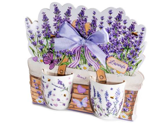 Set de 2 cești de porțelan de 70 ml cu decorațiuni cu lavand