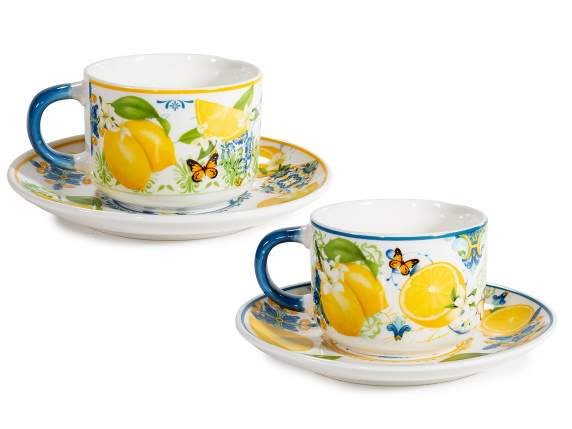 Ceașcă de porțelan de 250 ml cu farfurie și decorațiuni impr