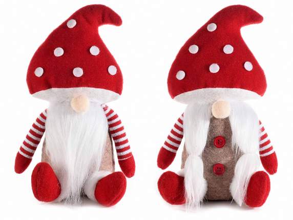 Nain des bois en tissu avec chapeau champignon à poser