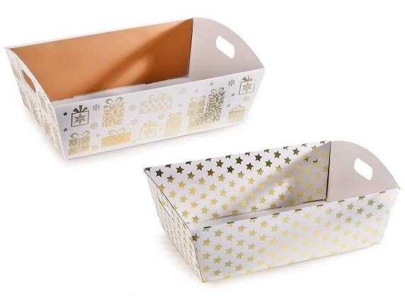 Paper tray with shiny gold-like handles and decorations