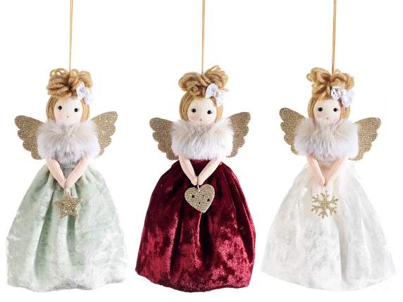 Angel with velvet and eco-fur dress to hang