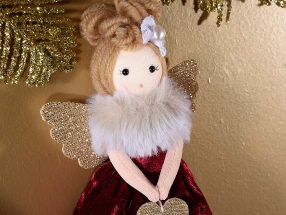 Angel with velvet and eco-fur dress to hang