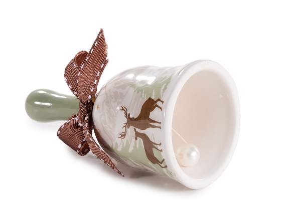 Clopoțel de Crăciun din ceramică cu fundiță și clapă
