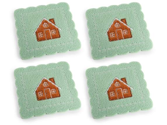Set de 4 suporturi din stofa cu decoratiuni colorate brodate