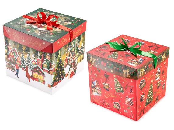 Boîte en papier de Noël avec couvercle et nœud