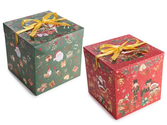 Boîte en papier de Noël avec couvercle et nœud