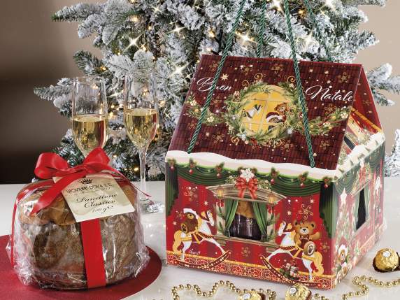 Boîte en carton en forme de maison de Noël avec poignées