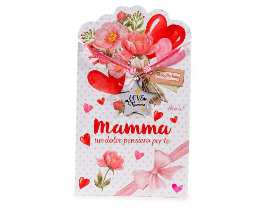 Colier din frânghie cu pandantiv metalic gravat Mom și email