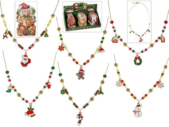 Collier de Noël en métal avec pendentifs et perles émaillés