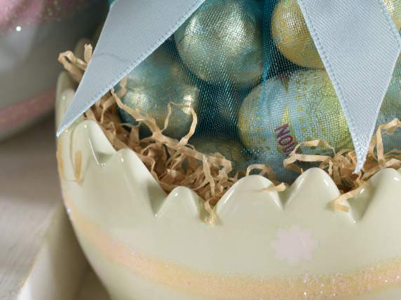 Set 3 hueveras cerámica de colores brillantes y purpurina