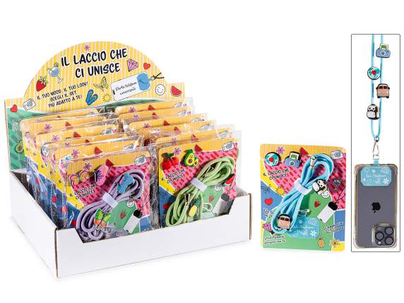 Cordon en tissu avec décorations et plaque pour smartphone