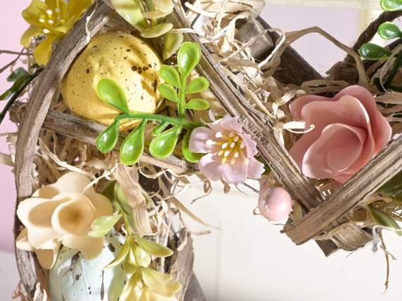 Ghirlandă de inimă din lemn cu ouă și flori de agățat