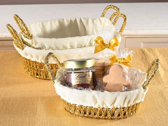 Set de 3 coșuri din frânghie împletită cu mânere și căptușea